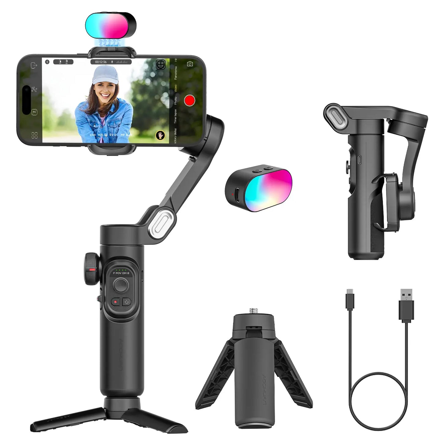 Smart XE Kit 3-Axis Gimbal Stabilizer with Magnetic Fill Light for Smartphone Video Recording