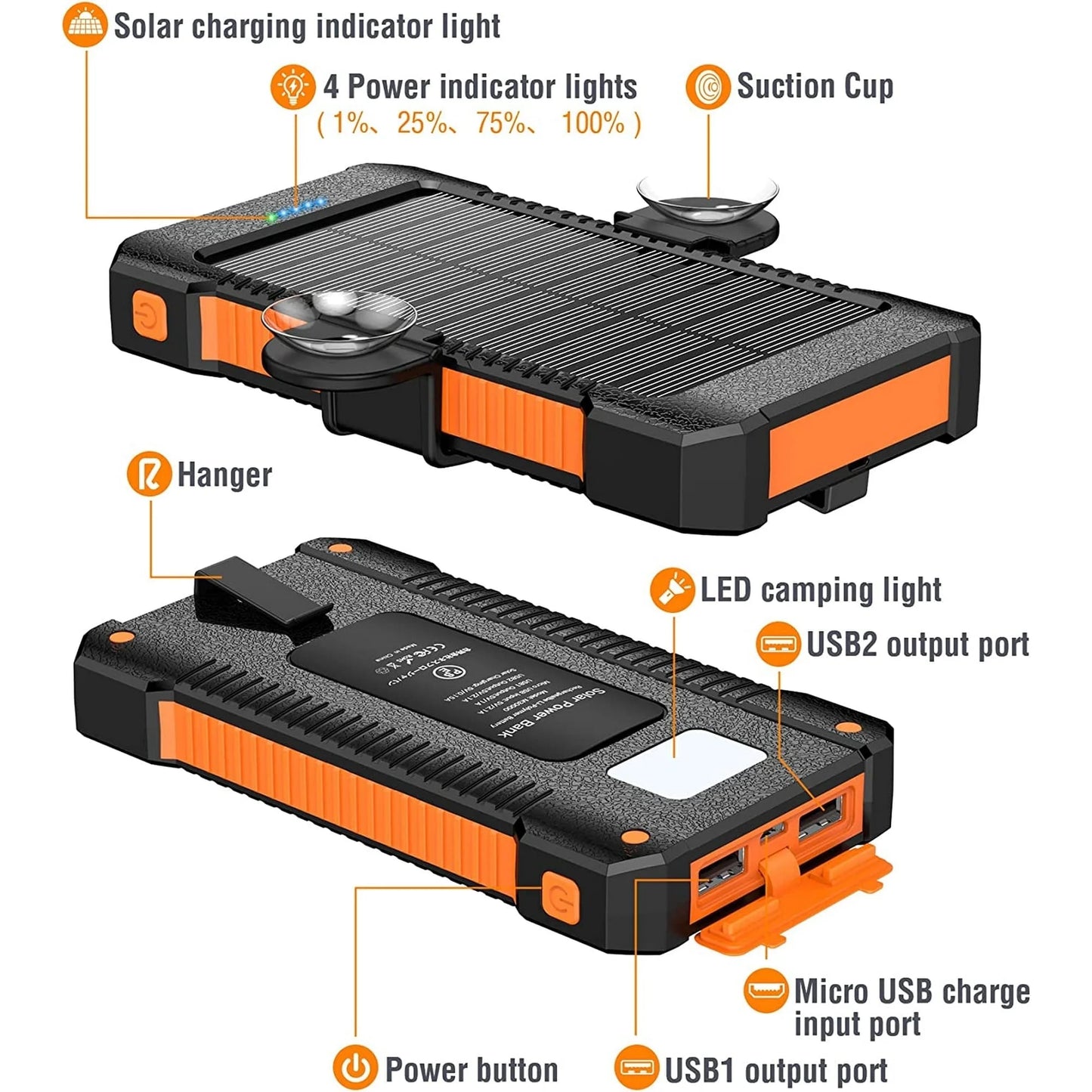 26800mAh Solar Power Bank - Portable USB Solar Charger for iPhone and Android Devices