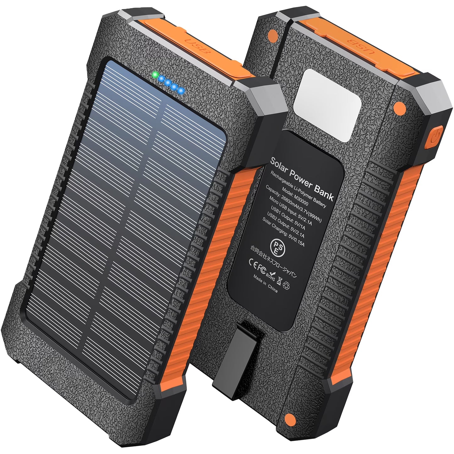 26800mAh Solar Power Bank - Portable USB Solar Charger for iPhone and Android Devices